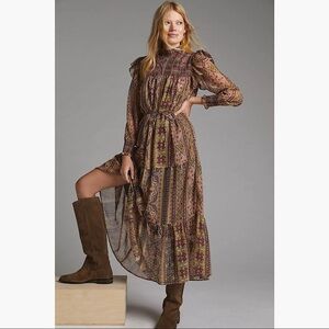 NWT Anthropologie Llani Smocked Midi Dress M